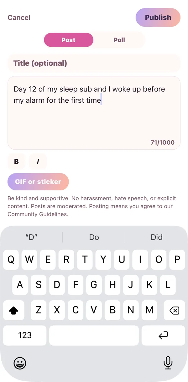 Write, add a GIF, publish.