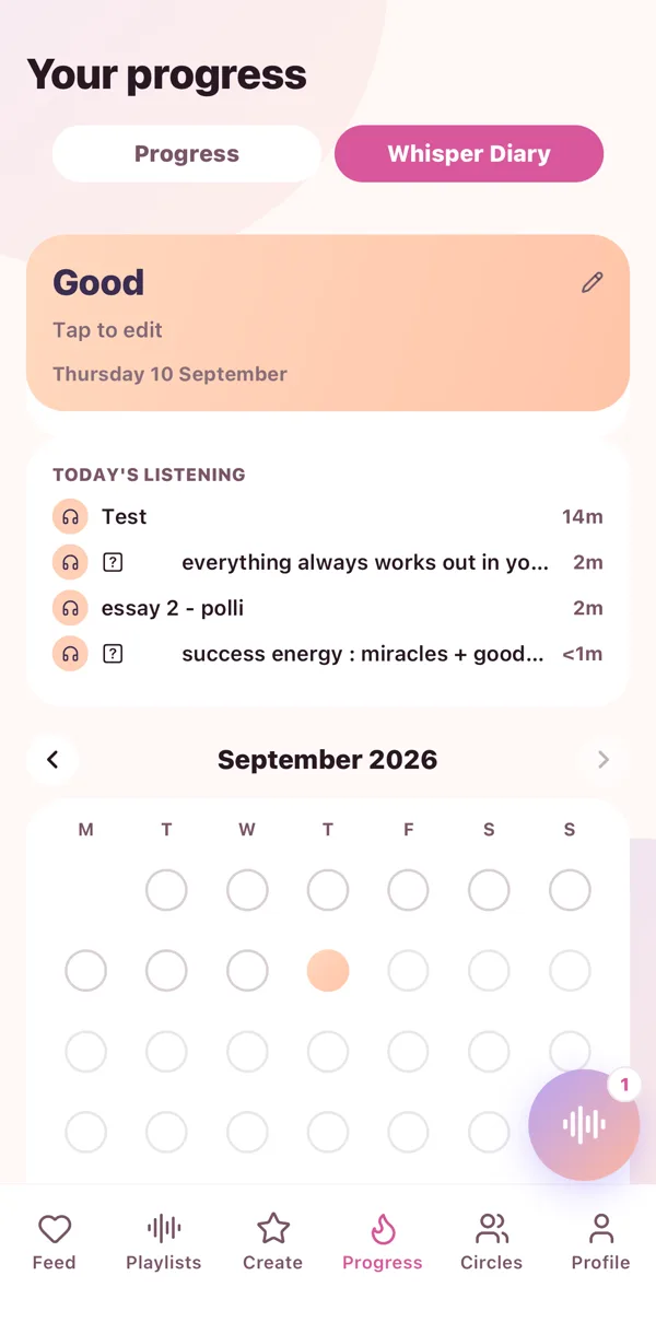 Today's mood, what you listened to, and the month filling in.